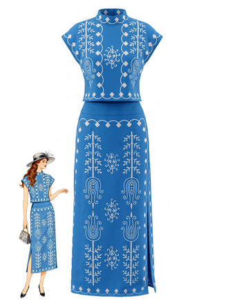 Blauer 70er Boho Rock mit Kappärmel