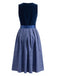 Blaues 50er Oktoberfest-Dirndl-Set mit Samt-Paisley-Kleid und Schürze