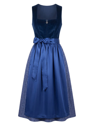 Blaues 50er Oktoberfest-Dirndl-Set mit Samt-Paisley-Kleid und Schürze