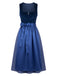 Blaues 50er Oktoberfest-Dirndl-Set mit Samt-Paisley-Kleid und Schürze