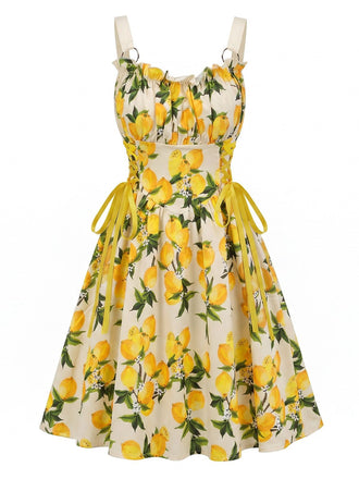 50er Swingkleid mit Blumen-Print und Eckiger Ausschnitt