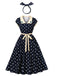 Blaues 50er Swingkleid mit Polka-Dots und Blumenstickerei