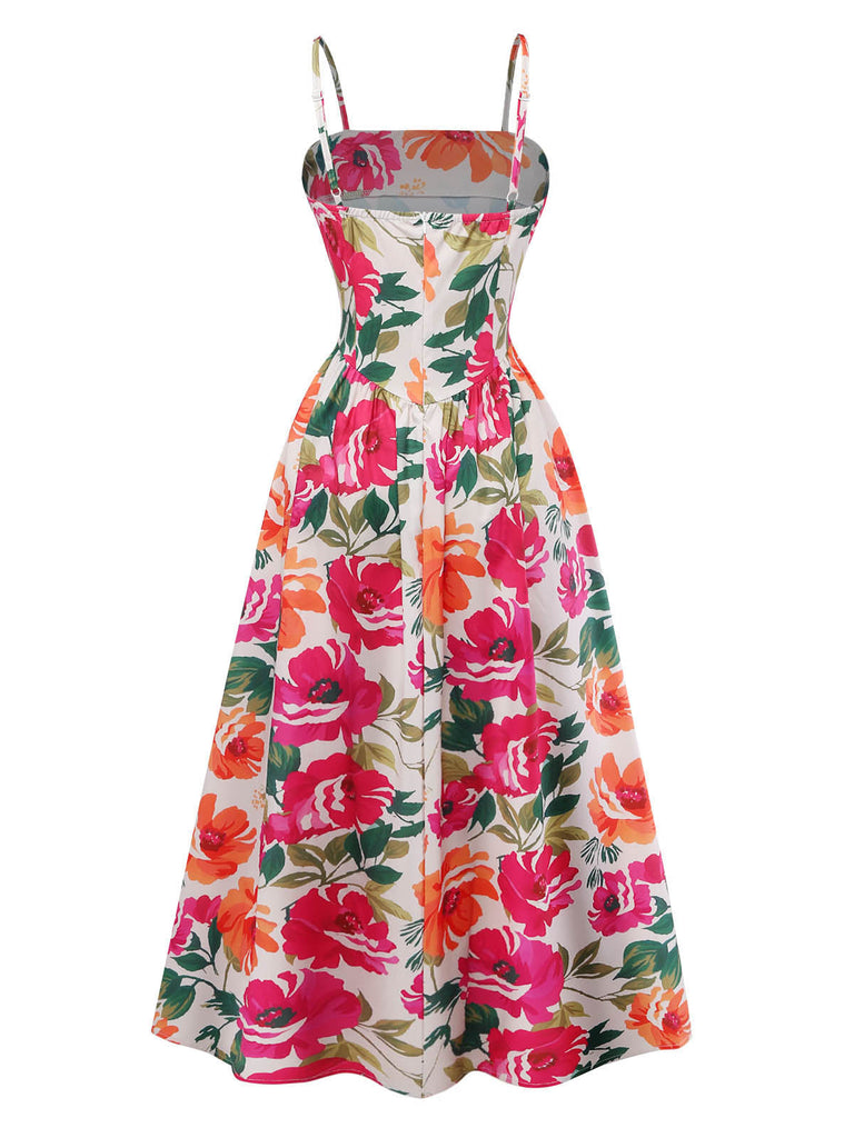 70er Boho Kleid mit Blumen und Spaghettiträgern