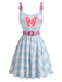 Hellblaues 00er Y2K Kleid mit Schmetterling und Gürtel