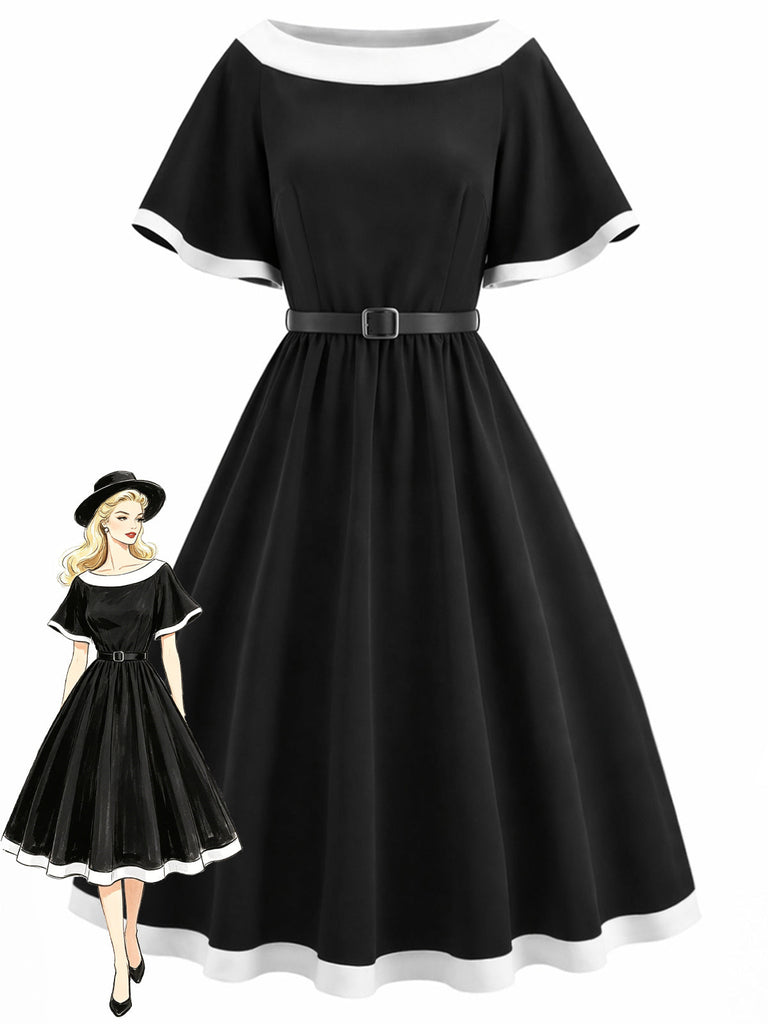 Schwarzes 50er Swingkleid mit Kontrastbesatz