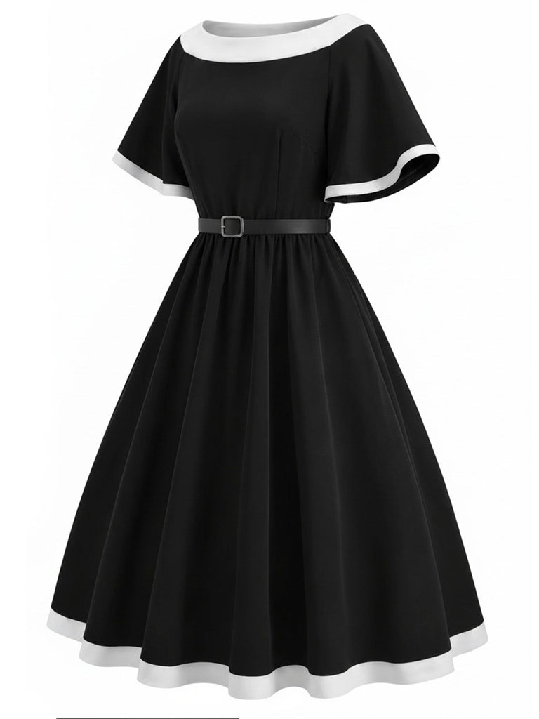 Schwarzes 50er Swingkleid mit Kontrastbesatz