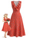Rotes 40er Ärmelloses Kleid mit Streublumen und V-Ausschnitt