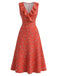 Rotes 40er Ärmelloses Kleid mit Streublumen und V-Ausschnitt