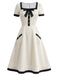Weißes 40er A-Linien-Kleid mit Schleife