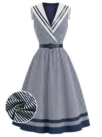 Weiß-blaues 40er Sailor Kleid mit Schal-Kragen