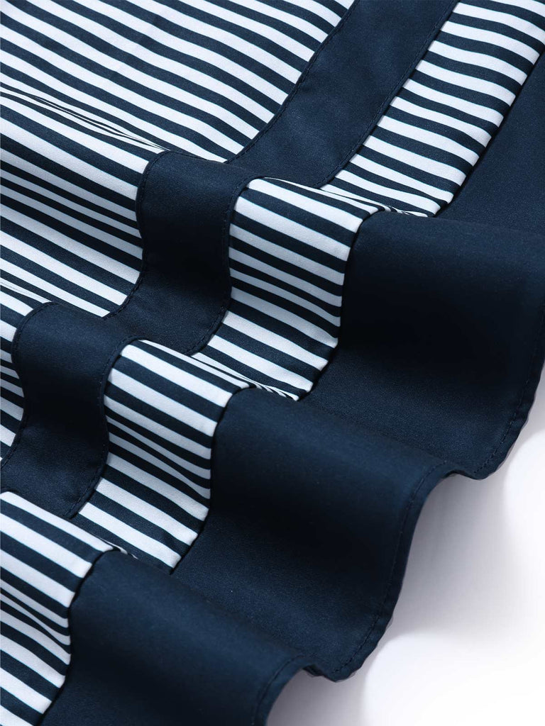 Weißes & Blaues 40er Sailor Kleid mit Schal-Kragen und Streifen