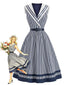 [Vorverkauf] Blau-Weißes 40er Matrosenkleid mit Streifen und Gürtel