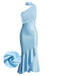 Blaues 30er Satinkleid mit One-Shoulder