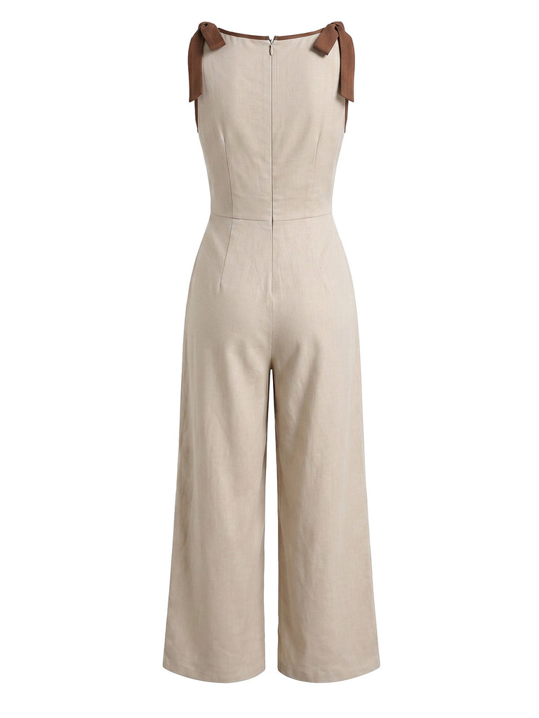 Beige 50er Jumpsuit mit Bindeband und Kontrast