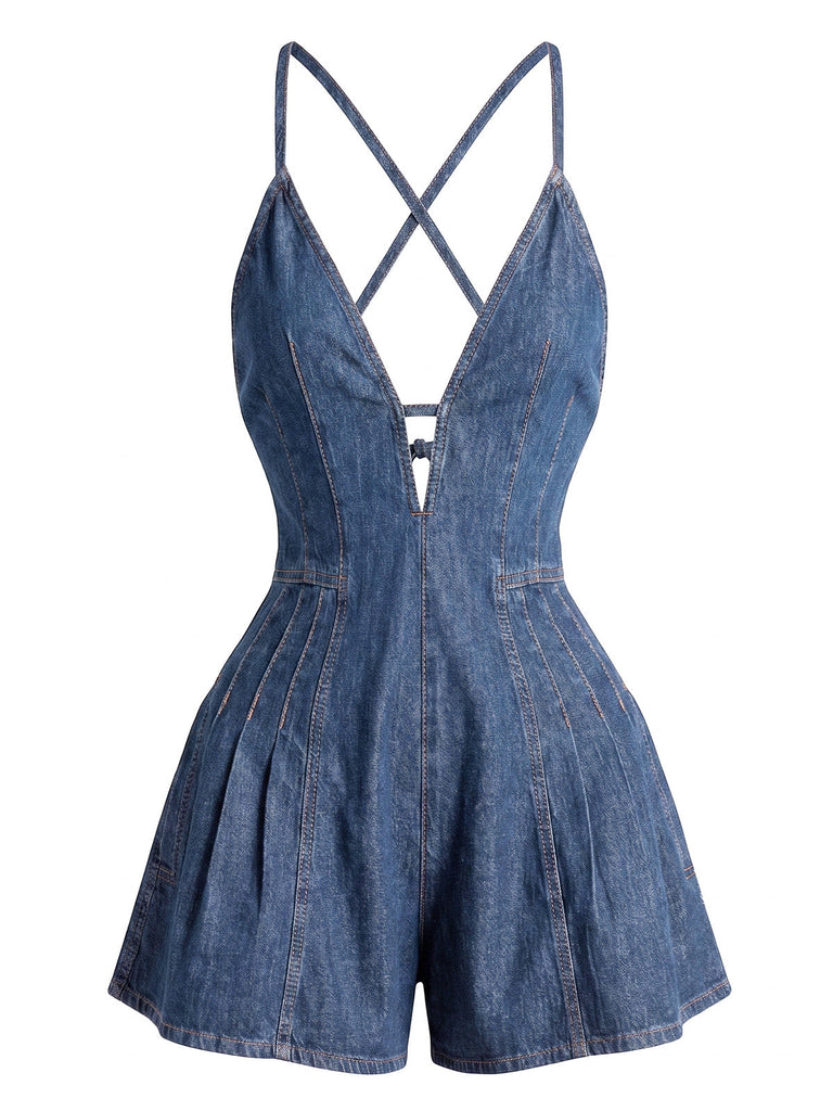 50er Baumwoll-Romper mit Bindeband und Riemen