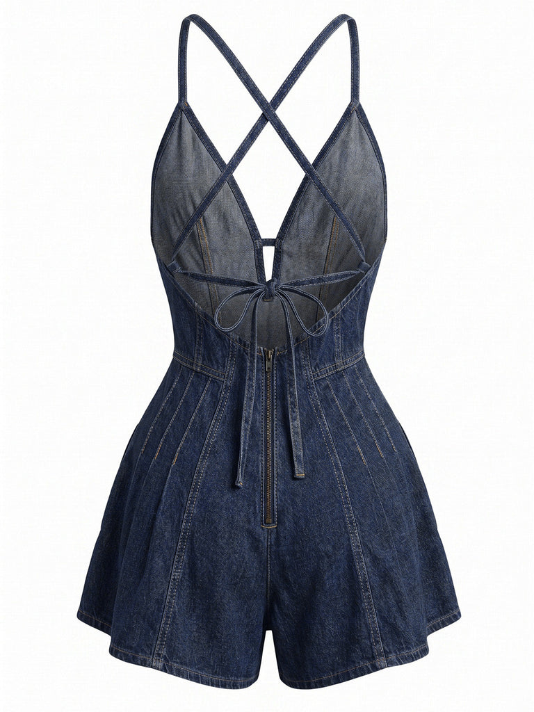 50er Baumwoll-Romper mit Bindeband und Riemen