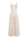 Beiger 70er Jumpsuit mit Häkelspitze und Fransenbesatz