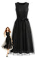 Schwarzes 50er ärmelloses Kleid mit Pailletten-Mesh