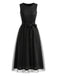 Schwarzes 50er ärmelloses Kleid mit Pailletten-Mesh