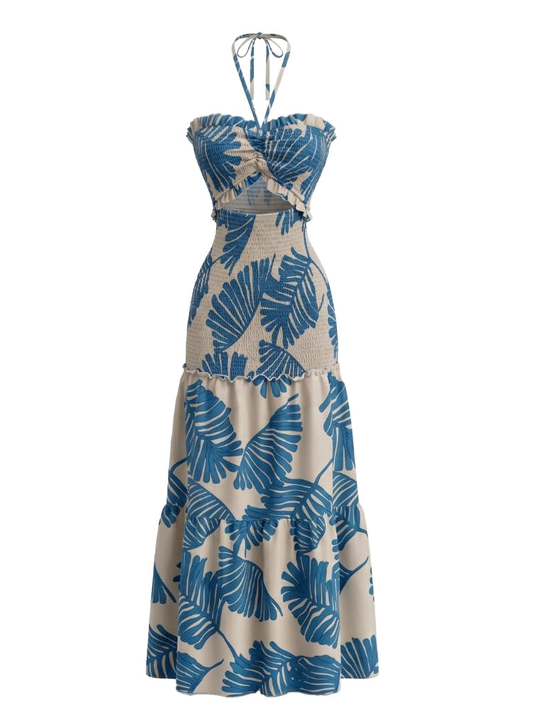 30er Plisséekleid mit Blumen und Neckholder