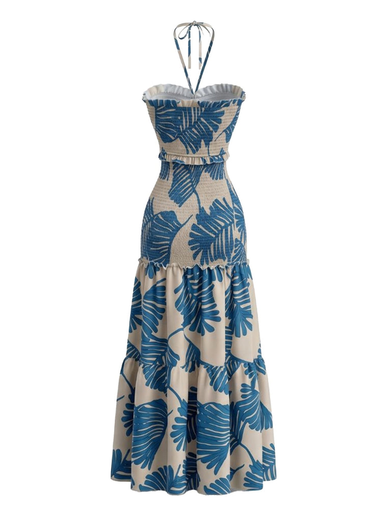 30er Plisséekleid mit Blumen und Neckholder