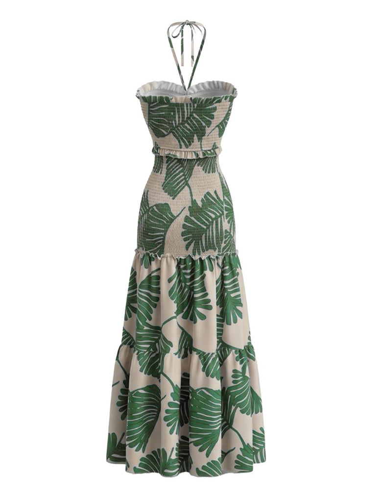 30er Plisséekleid mit Blumen und Neckholder