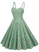 Grünes 50er Baumwoll-Kleid mit Spaghettiträger und Gingham