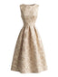 Beige 50er Kleid mit 3D-Blumen und Rundhals