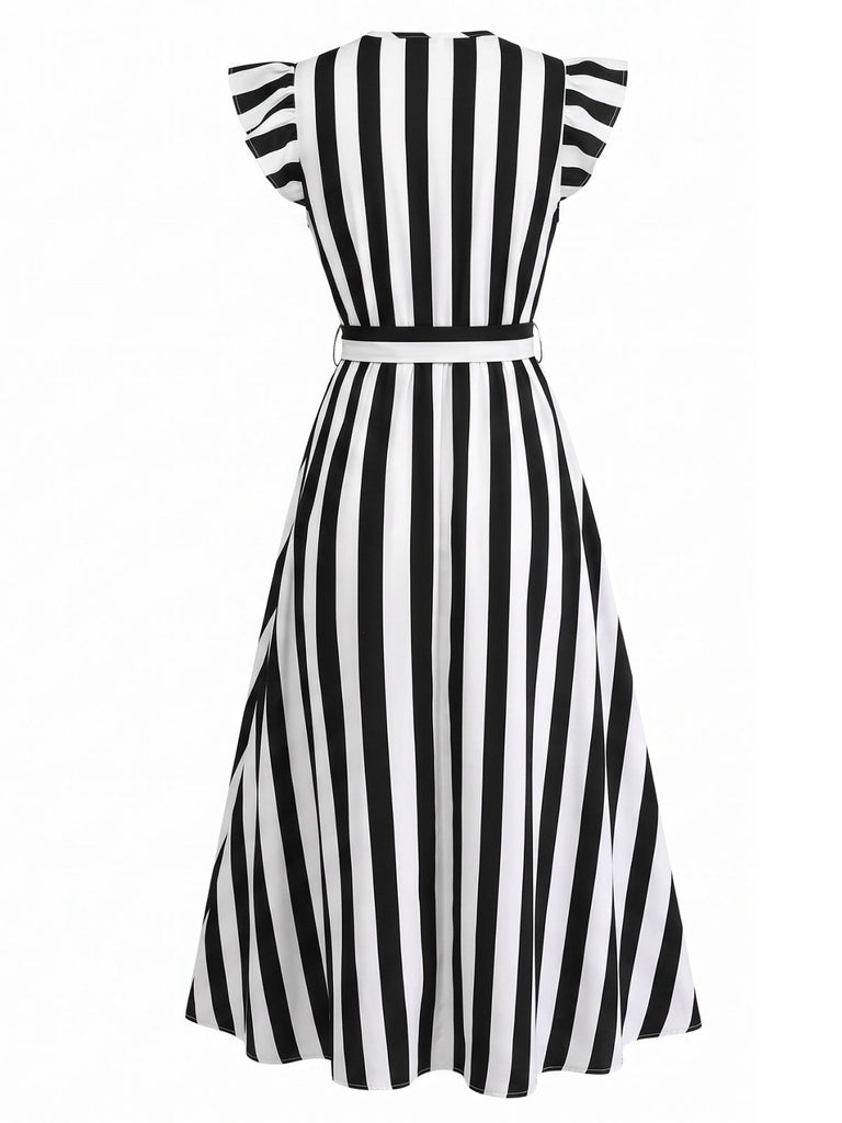 50er Swingkleid mit V-Ausschnitt und Rüschen