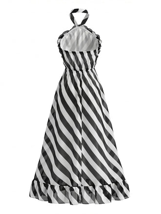 Schwarzes & Weißes 50er Kleid mit Neckholder und Streifen