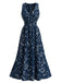 Marineblaues 70er Boho-Midikleid mit Blumen und Neckholder
