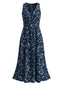 Marineblaues 70er Boho-Midikleid mit Blumen und Neckholder