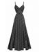 Schwarzes 70er Boho-Maxikleid mit Spaghettiträgern