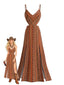 Dunkelgelbes 70er Boho-Maxikleid mit Spaghettiträgern
