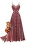 Weinrotes 70er Boho-Maxikleid mit Spaghettiträgern