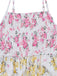 Mehrfarbiges 70er Maxikleid mit Blumen und Smok