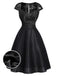 Schwarzes 50er Satin-Kleid mit Kappärmel und Spitze