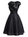 Schwarzes 50er Satin-Kleid mit Kappärmel und Spitze