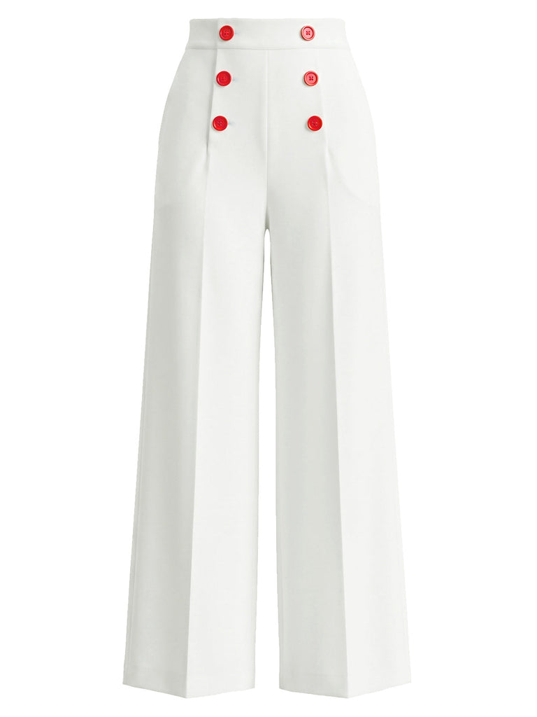 Weiße 50er Hose mit roter Doppelknopfleiste