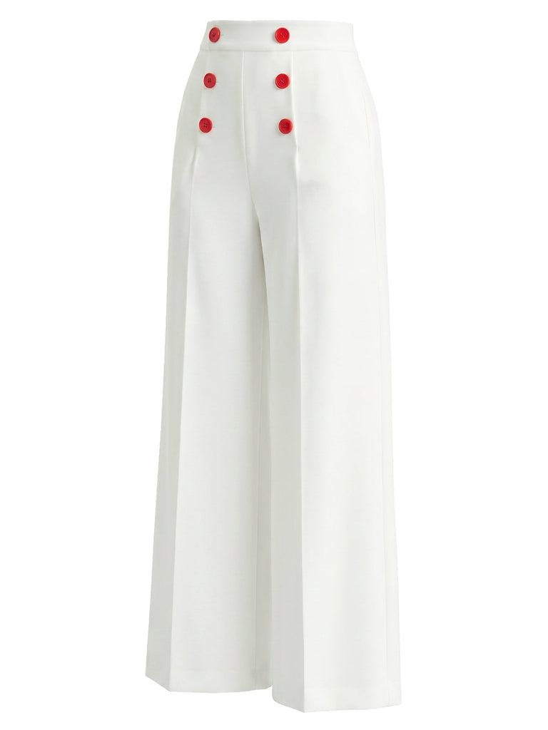 Weiße 50er Hose mit roter Doppelknopfleiste