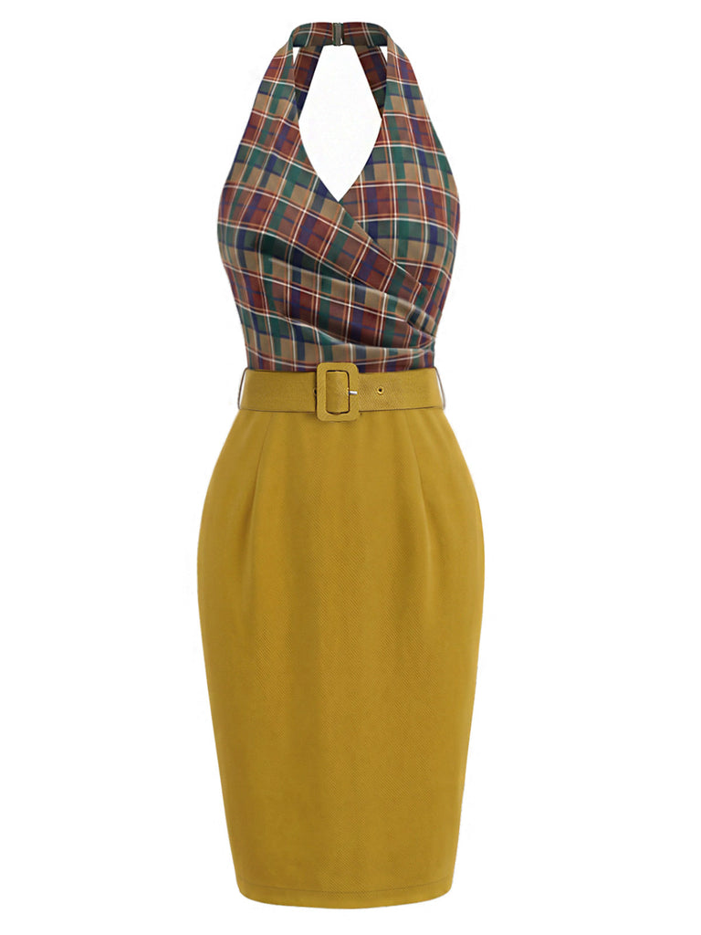 Braunes 60er Bleistiftkleid mit Karomuster