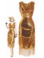 [Vorverkauf] Goldenes 20er Paillettenkleid mit Wasserfallausschnitt und Fransen