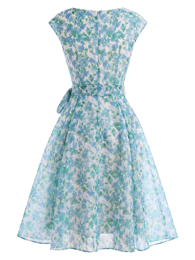 50er Swingkleid mit Bootskragen und Blumen