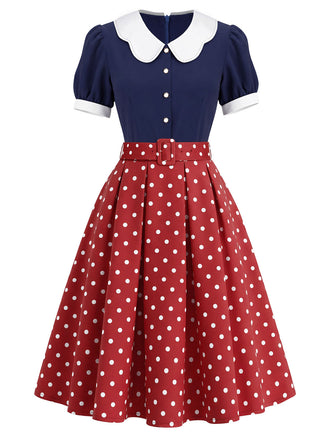 Marineblaues 50er Kleid mit Polka-Dots