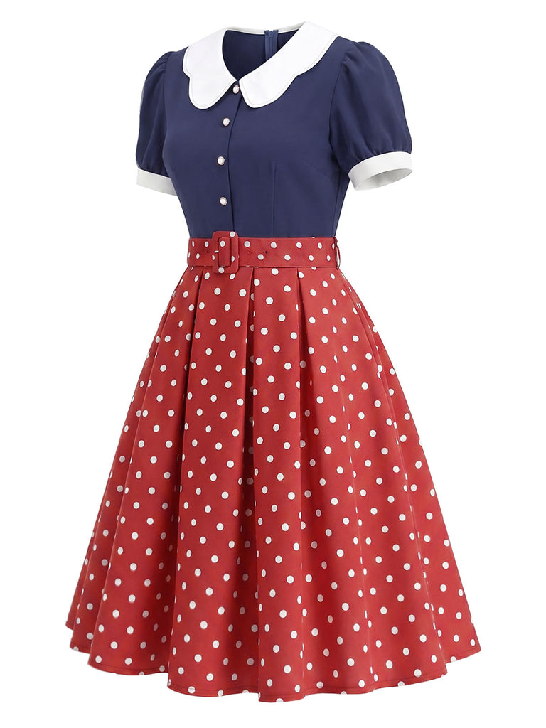 Marineblaues 50er Kleid mit Polka-Dots