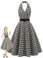 [Vorverkauf] Schwarzes 50er Neckholder-Swingkleid mit Karos und Taschen