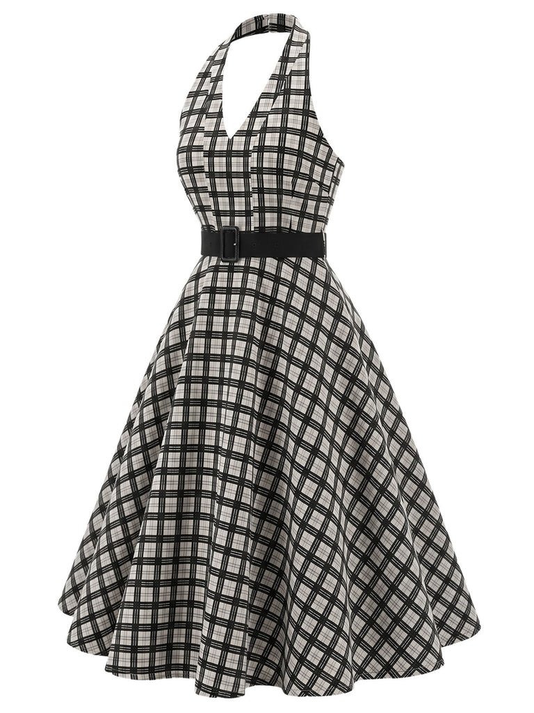 Schwarzes 50er Swingkleid mit Neckholder und Karo