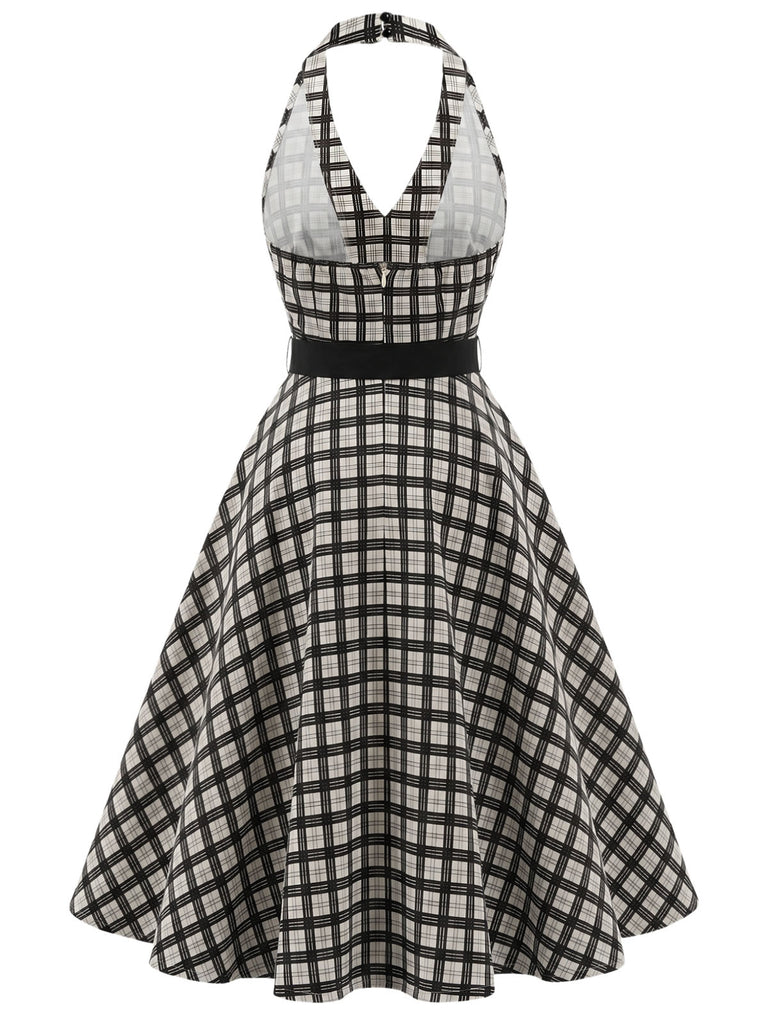Schwarzes 50er Swingkleid mit Neckholder und Karo