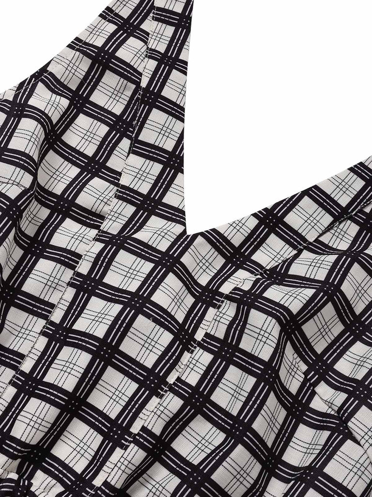 Schwarzes 50er Swingkleid mit Neckholder und Karo