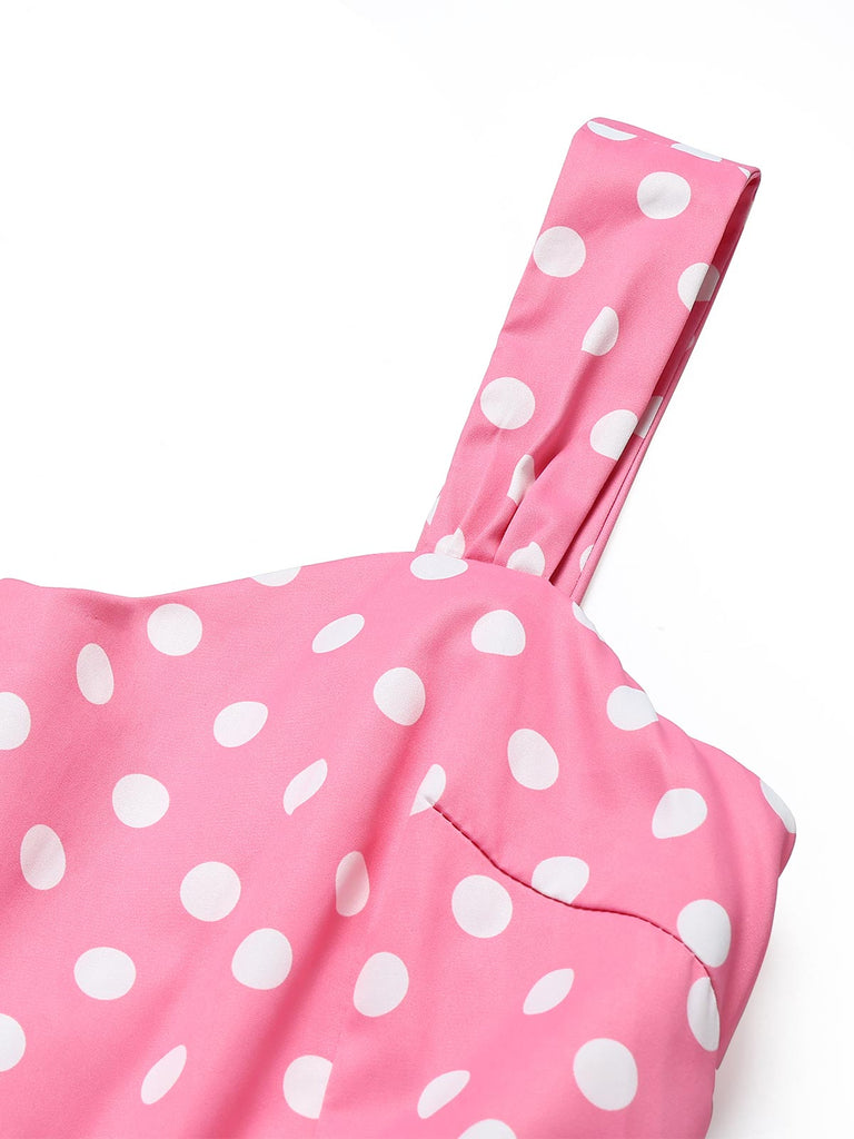 Rosa 50er Kleid mit Polka-Dots und Gürtel